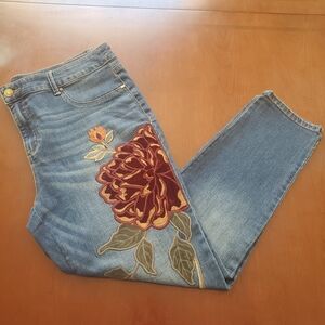 Chico's Blue Jeggings with Floral Embroidery